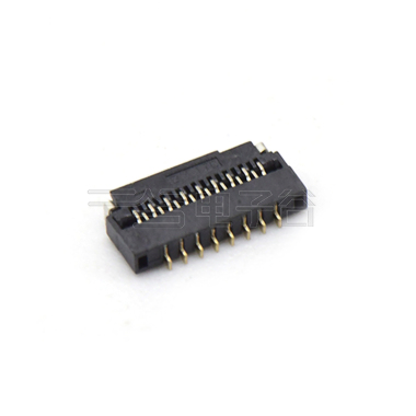 Pitch 0.30mm 90°H1.00mm 卧式下接前掀盖 SMT型 FPC 17pin 黑色 镀半金1u"，其它区域镀镍